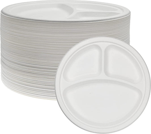 Biodegradable Bagasse 3 Compartment Plates | Pack of 125